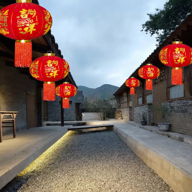 新年装饰大红灯笼吊灯中国风挂饰春节户外阳台大门口花开富贵灯笼