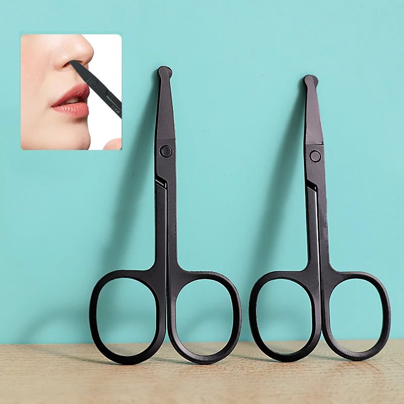 Unisex Stainless Steel Black Round Head Safe Nose Hair Sciss