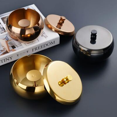 Stainless Steel Metal Ashtray Windproof and Anti-fall Round