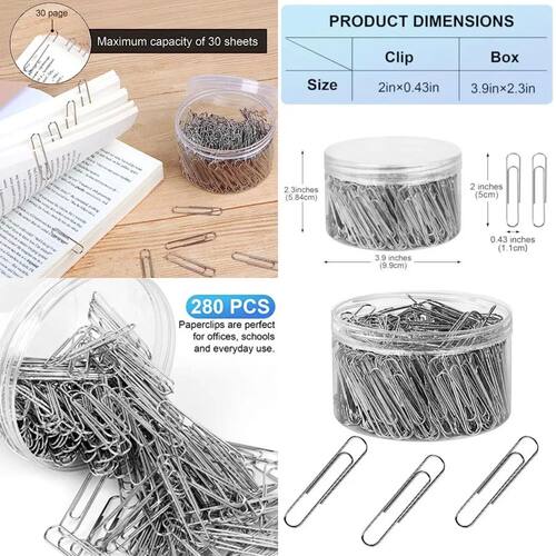 280 Pcs Large Paper Clips, ch Jumbo Paper Clips, Silver Pape