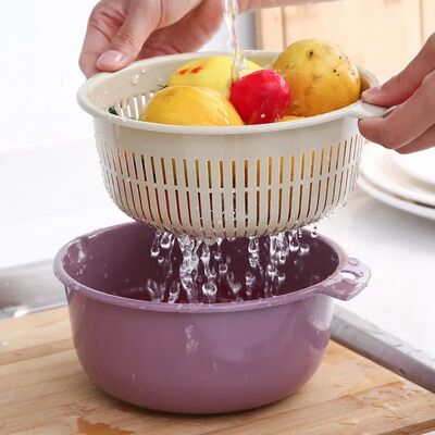Double Drain Basket Bowl Washing Storage Basket Strainers Bo