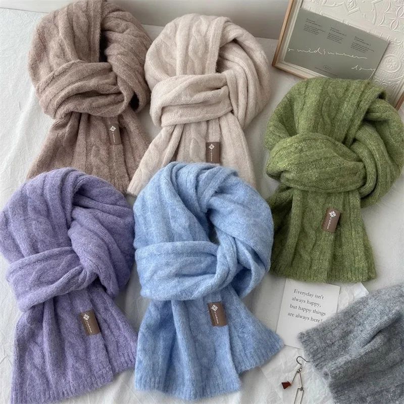 Pure Color Twist Knit Wool Blends Scarf Autumn Winter Lady M