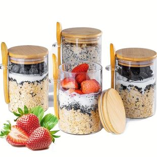 1/2/3/4pcs Airtight Glass Jars with Bamboo Lids and Spoons 1