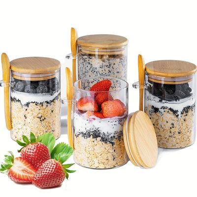 1/2/3/4pcs Airtight Glass Jars with Bamboo Lids and Spoons 1