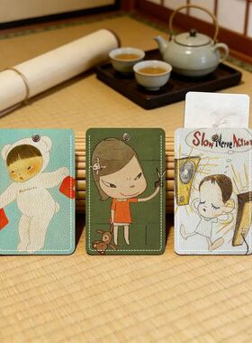 Art Yoshitomo Nara   Modern Leather Card Case with Keyring