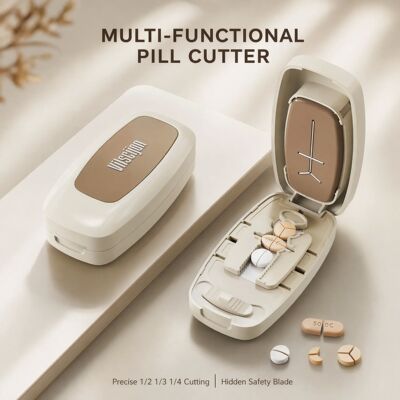 Pill Cutter 1/2 1/3 1/4 Precise Pill Splitter Portable Table