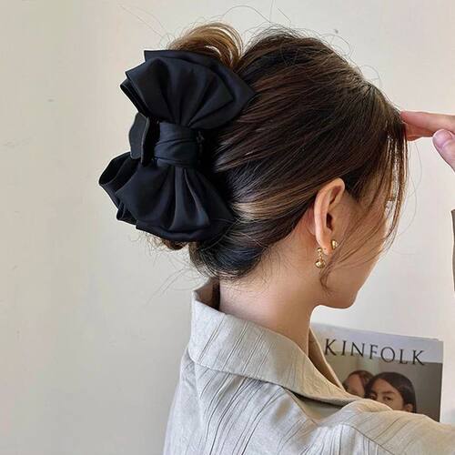 Black Double-sided Bow Clip Women Large Satin Shark Hair Cla