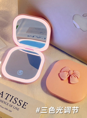 Makeup mirror, small mirror, female, handheld LED-lit foldin