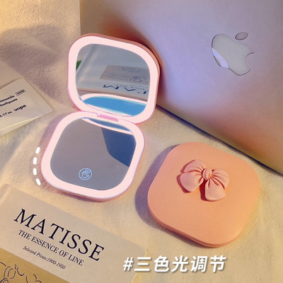 Makeup mirror, small mirror, female, handheld LED-lit foldin