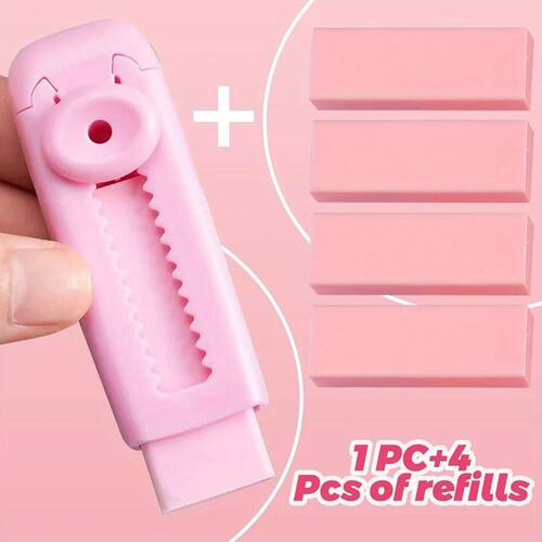 4-piece retractable pencil eraser set, rectangular design, a