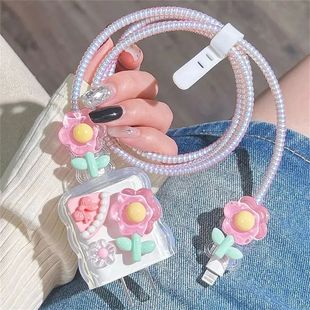 Cover Flower Iphone For Protector Charger Cable Pink