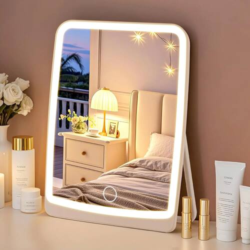 LED Compact Rechargeable Makeup Mirror with 3-Color Lighting