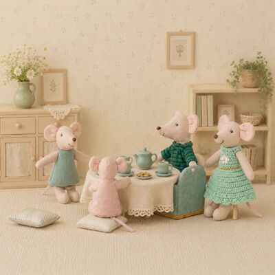Nordic Handmade Linen Mouse Family 4PCS Soft Plush Fabric Do