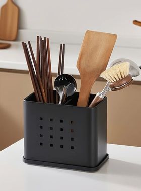 Black Metal Cutlery Organizer Holder, Large Capacity Utensil
