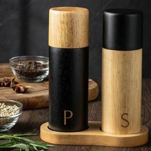 7 Inch Wooden Salt and Pepper Grinder Set Manual Spice Black
