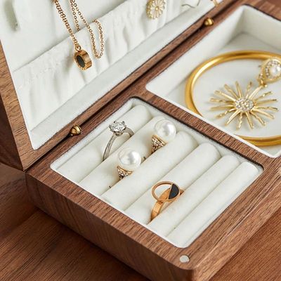 Necklace Bracelet Organizer Women Men Display Box Gift Walnu