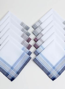 12 Packs of Men's Pure Cotton Handkerchiefs, Soft and Comfor