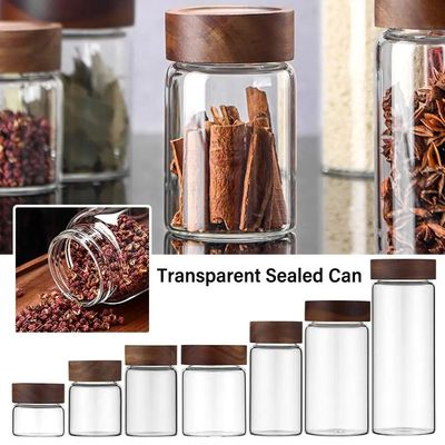 Glass Transparent Acacia Wood Containers With Lids Storage T