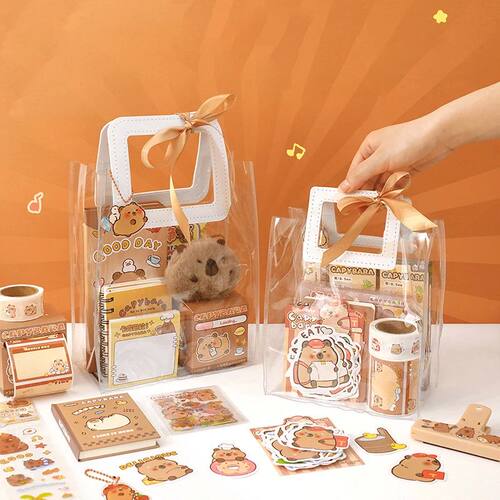 1Set Kawaii Capybara Stationery Set Cartoon Cute Handbag Sta