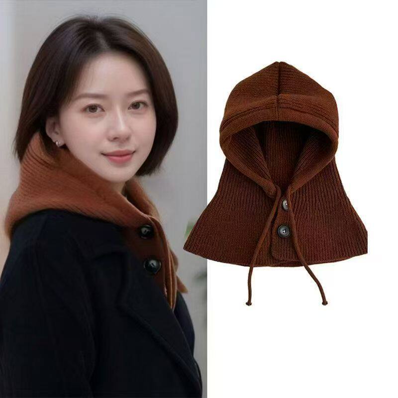 One-piece hat with small shawl, women's hat, knitted hat