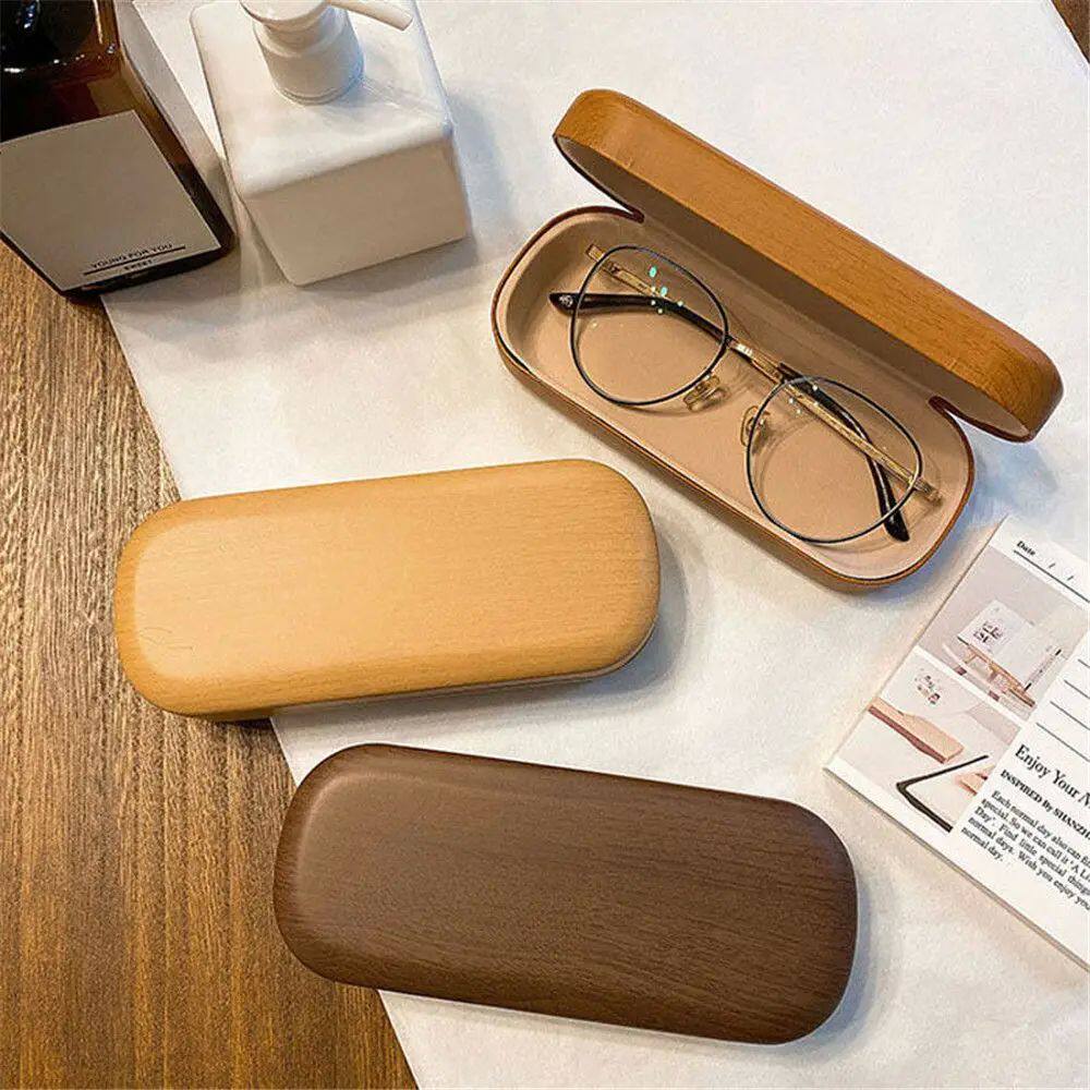 Fashion Waterproof Wood Grain Glasses Box Women Men Portable