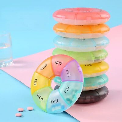 1Pcs Round Pill Case Plastic 7 Days Weekly Tablet Candy Box