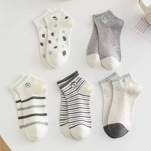 5 Pairs of Cute Women's Striped and Polka Dot Low Top Socks