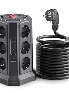 Eu 12-bit multi-socket power board 4000W16A, 2 USB A and 2 U