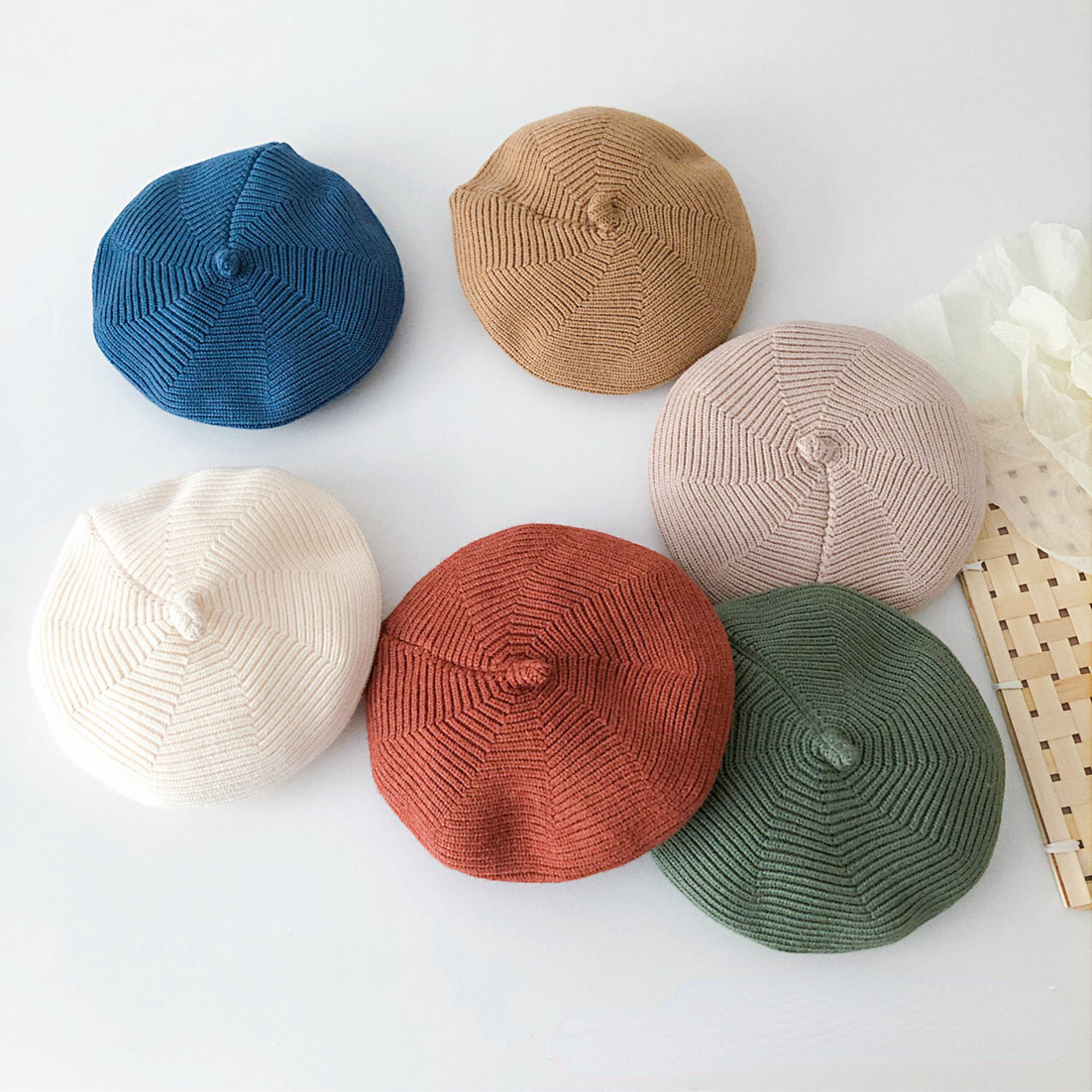 Korean Fashion Kids Berets Solid Color Knitted Woolen Hats f