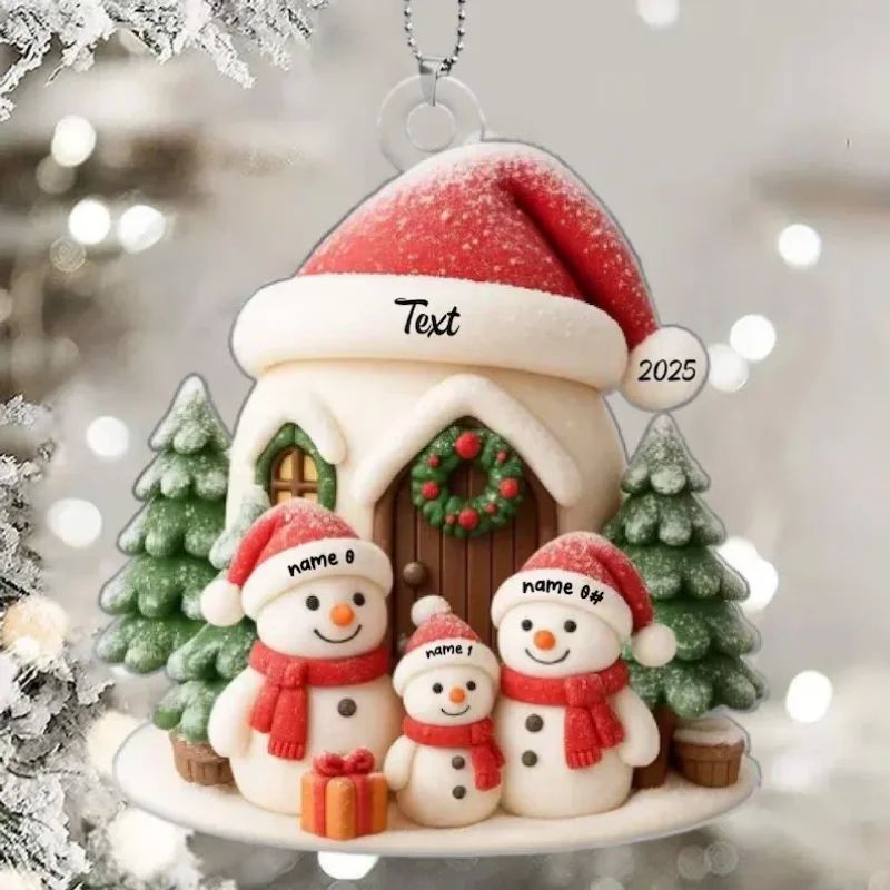 1pc Custom Name Snowman Acrylic Pendant, Cute Snowman Family