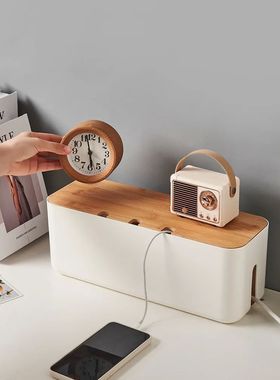 Cable Management Box Bamboo Cover Wire Junction Board Storag