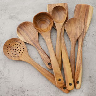 Reusable Natural Wood Cooking Utensil Set Spatula Soup Spoon