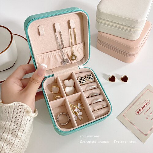 Mini Leather Jewelry Organizer Case Travel Jewelry Zipper Ca