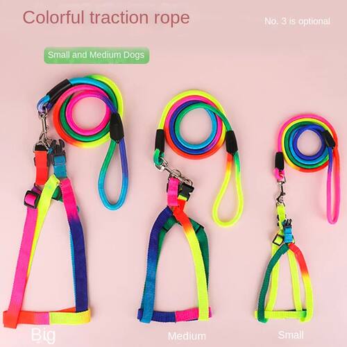 Dog Pet Leash + Harness Two-Piece Set Cat Leash Colorful Pet