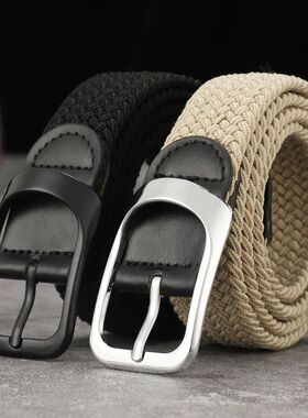 Canvas belt men and women without perforated square buckle b