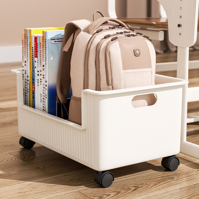 Under table backpack storage rack with movable pulley