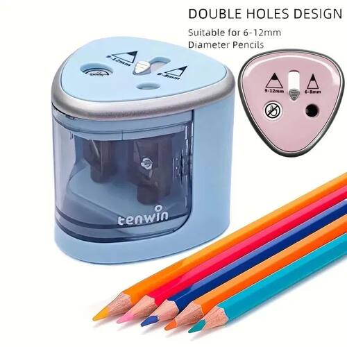 1pc Convenient Electric Double Hole Pencil Sharpener - Quick