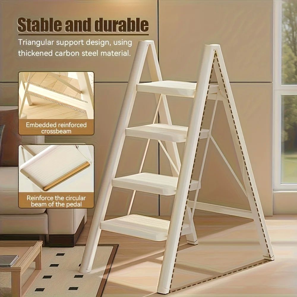 Multifunctional 4 Step Steel Folding Ladder with Tool Shelf