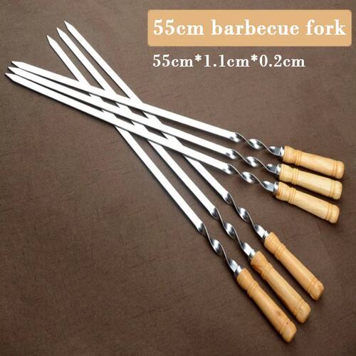 55cm Wood BBQ Fork BBQ Skewers Long Handle Kebab Barbecue Gr