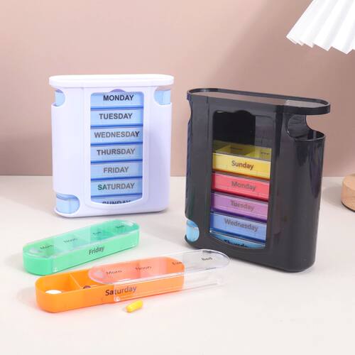 Seven-Day Colorful Pill Box, Portable Pill Storage Box with