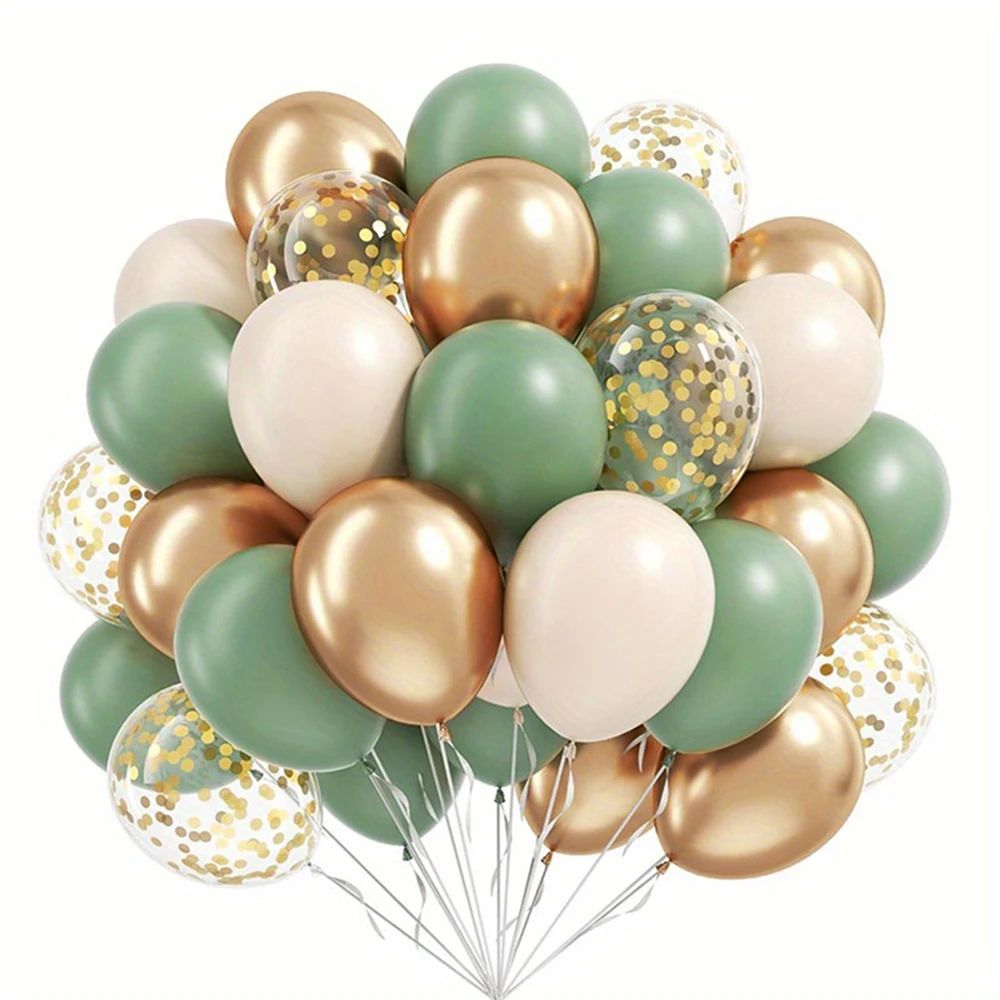 56p/61pcs Green White Balloons with Golden Confetti Balloons