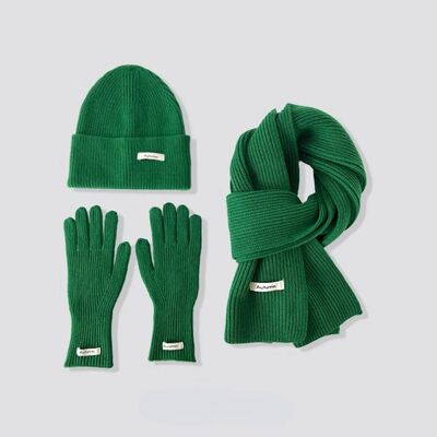 Knitted Winter Scarf Woman Solid Color Hat Scarf Gloves Wome