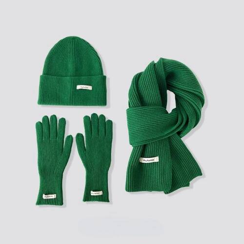 Knitted Winter Scarf Woman Solid Color Hat Scarf Gloves Wome