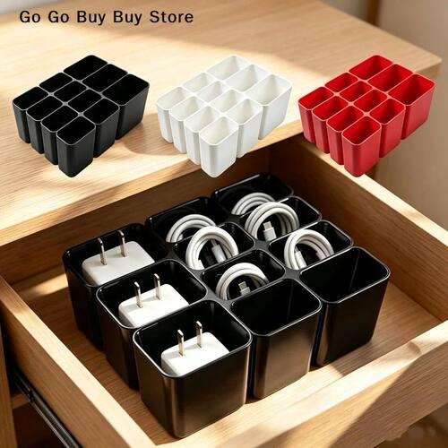 【S】Sturdy Plastic Charger Cable Storage Box 12 Separate Co