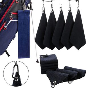 Black Microfiber Cotton Golf Towel With Carabiner Hook Clean