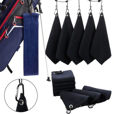Black Microfiber Cotton Golf Towel With Carabiner Hook Clean