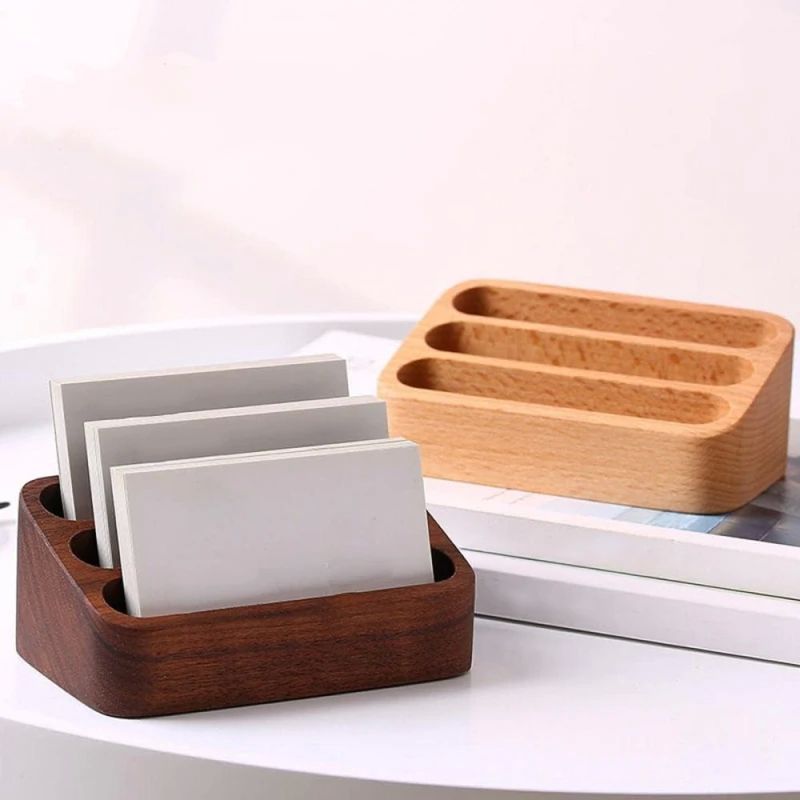 Solid Wood Desktop Business Card Display Stand Memo Holder S