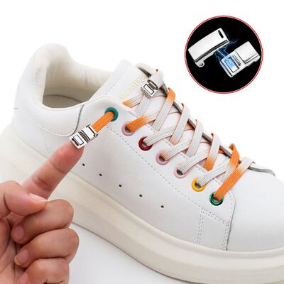 1 Pair Metal Lock Magnetic Shoe Laces Elastic Gradient Color