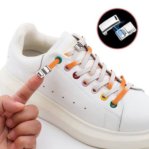 1 Pair Metal Lock Magnetic Shoe Laces Elastic Gradient Color