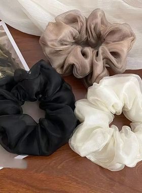 Elegant Women Mesh Scrunchies Black Beige Khaki Hair Rope Ha